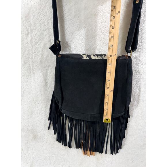 Handmade Genuine Suede Cowhide Fringe Crossbody Turquoise Stone embell New - Picture 5 of 8